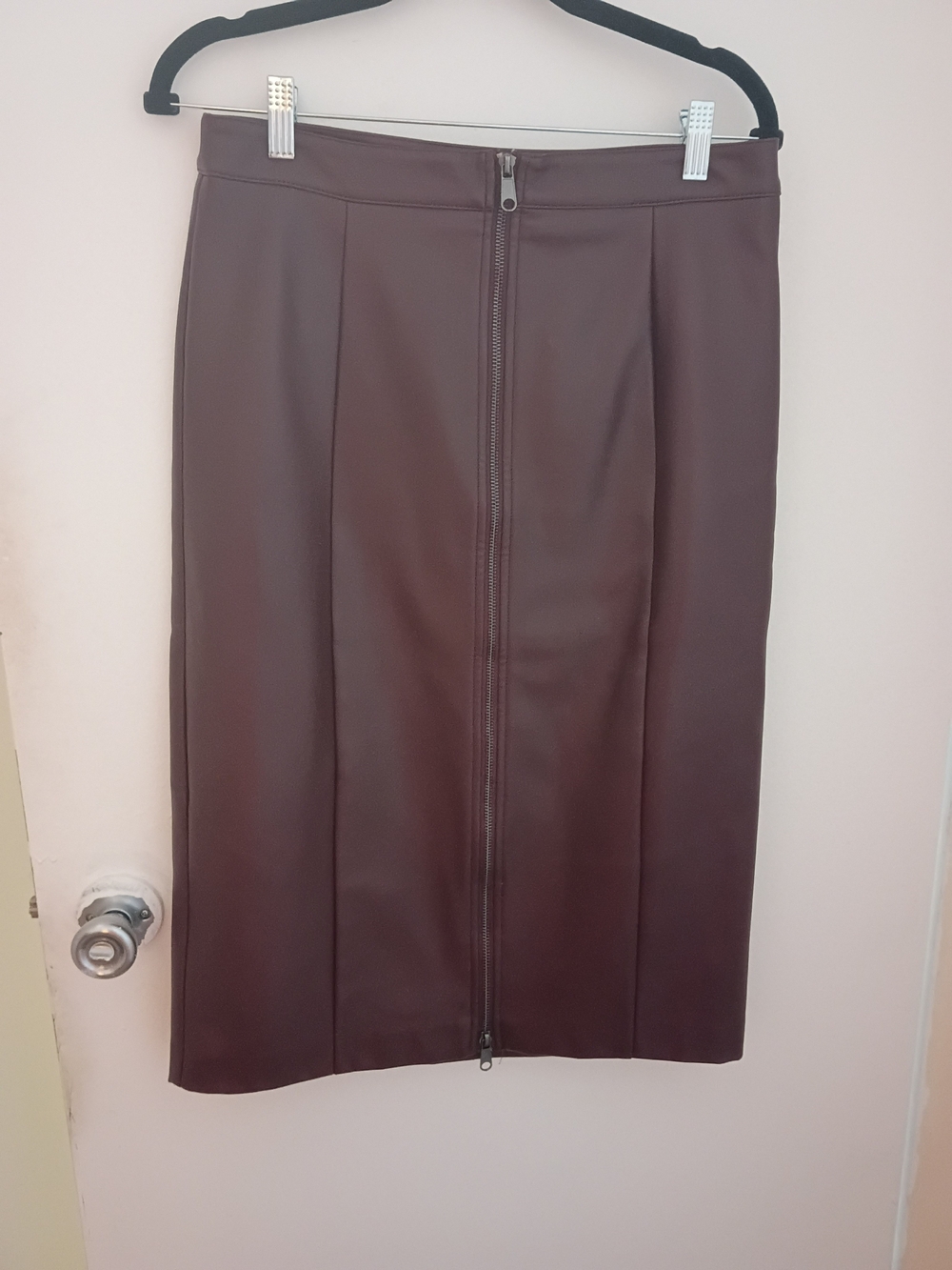 Lot 2 Midi  Faux Leather Pencil Skirt in Burgundy  And Blackwith Front Zip